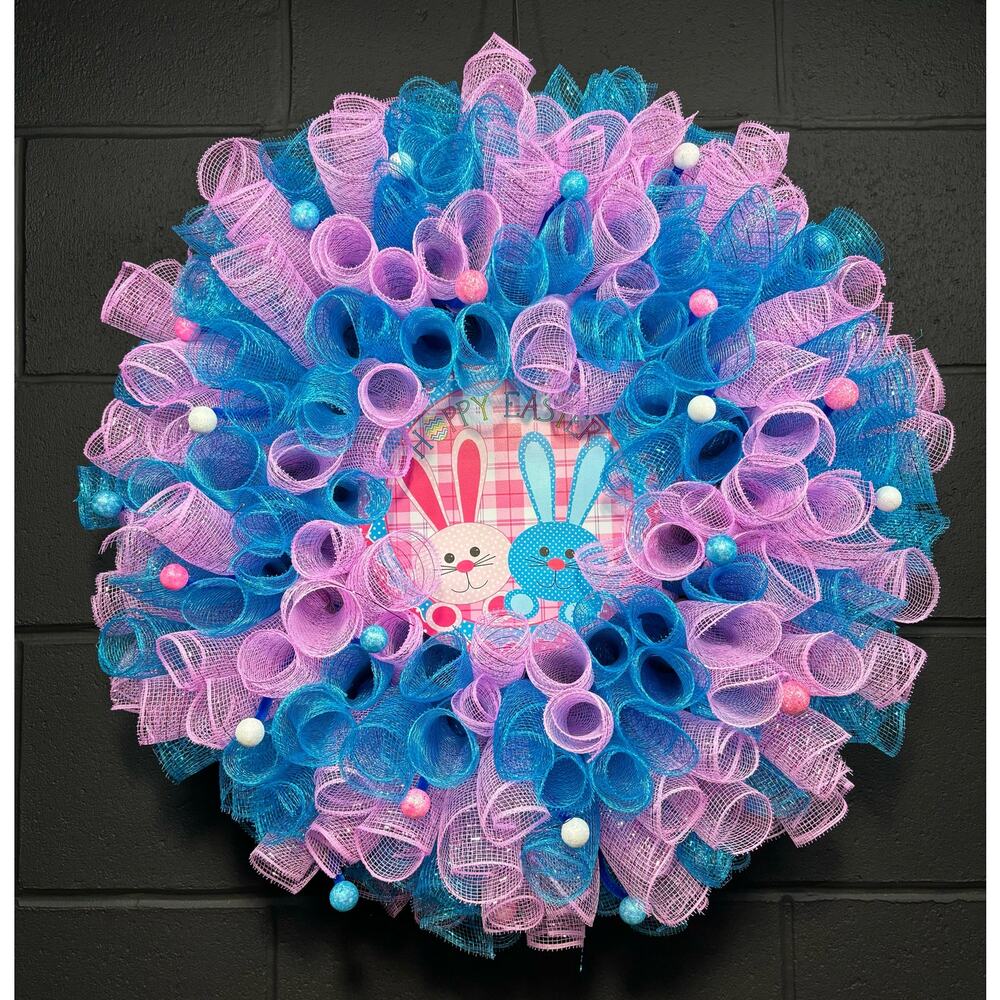Happy Easter Wreath Handmade Deco Mesh Large 24 Inch